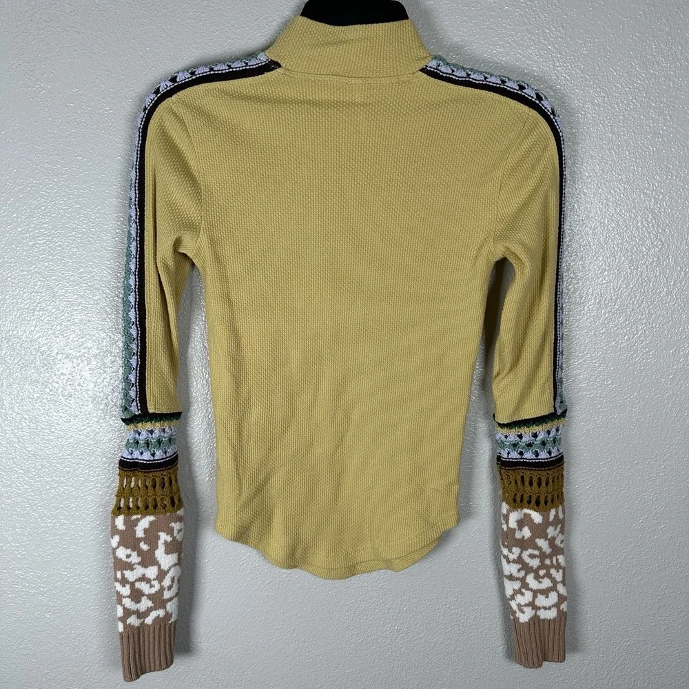 Free People Switch It Up‎ Thermal Top Womens XS Crochet Yellow Multicolor Boho